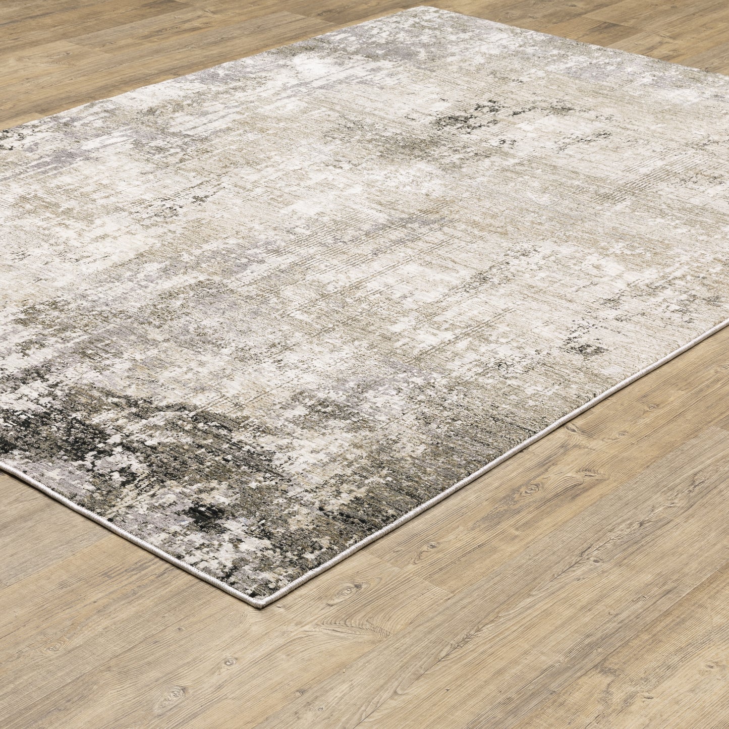 Nebulous Distressed Beige/ Grey Abstract Cut Pile Rug