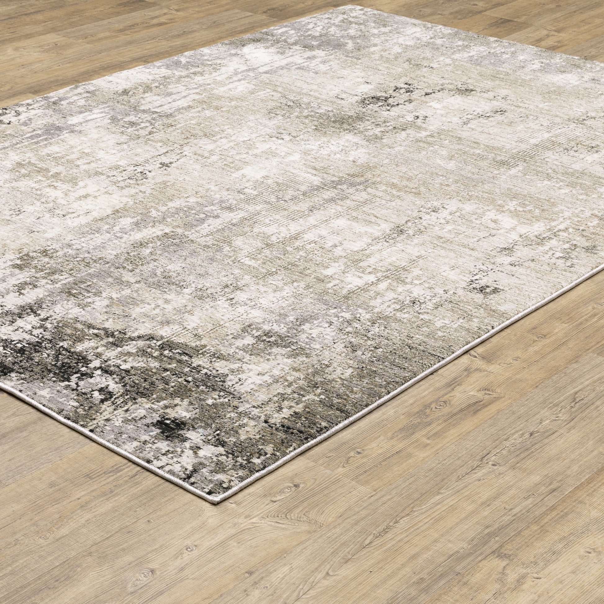 Nebulous Distressed Beige/ Grey Abstract Cut Pile Rug