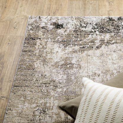 Nebulous Distressed Beige/ Grey Abstract Cut Pile Rug
