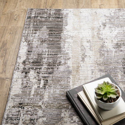 Nebulous Distressed Grey/ Beige Abstract Cut Pile Rug