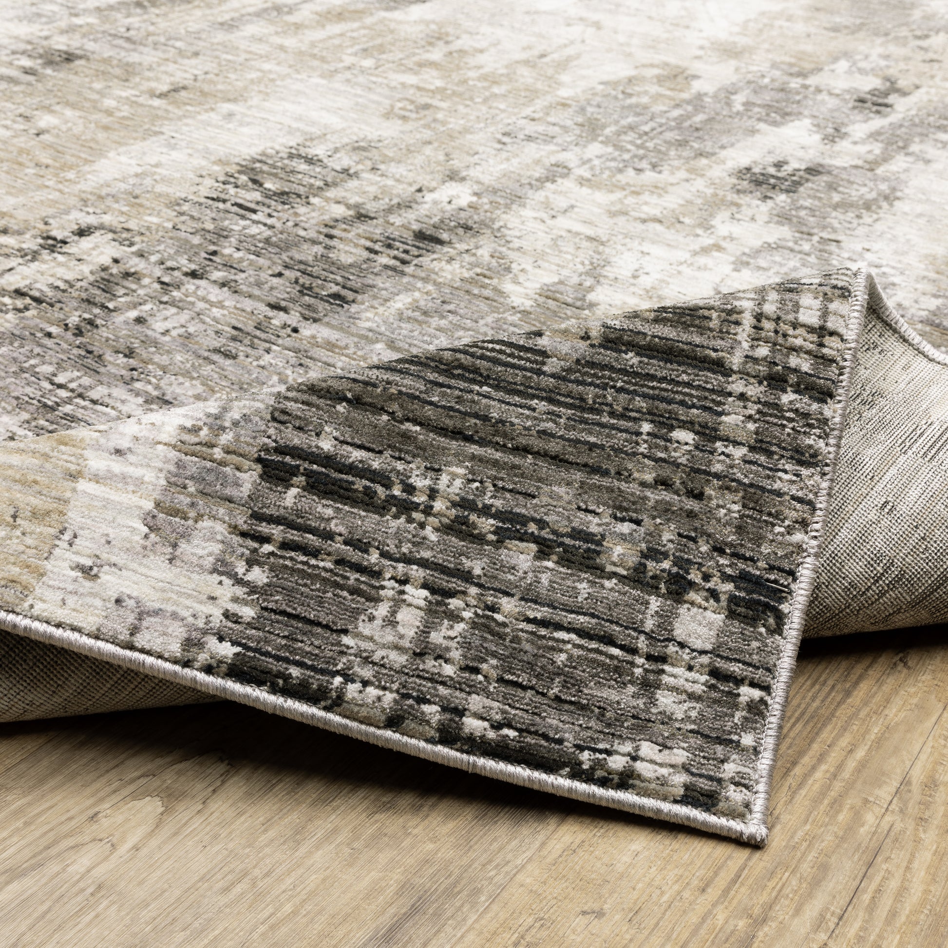 Nebulous Distressed Grey/ Beige Abstract Cut Pile Rug