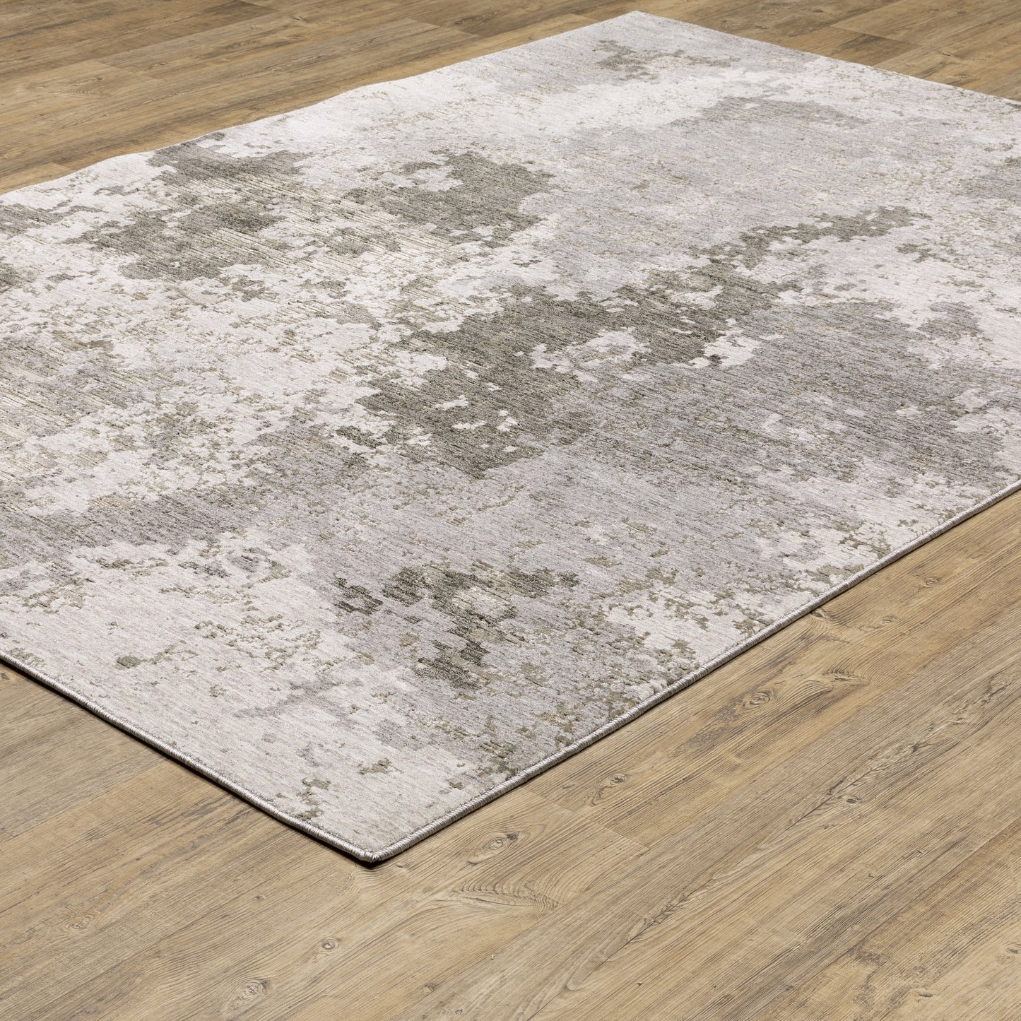 Nebulous Distressed Grey/ Ivory Abstract Cut Pile Rug