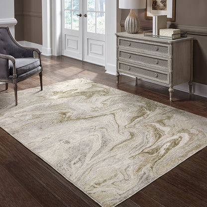 Nebulous Abstract Beige/ Ivory Cut Pile Rug