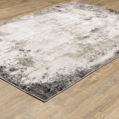 Nebulous Distressed Grey/ Ivory Border Cut Pile Rug