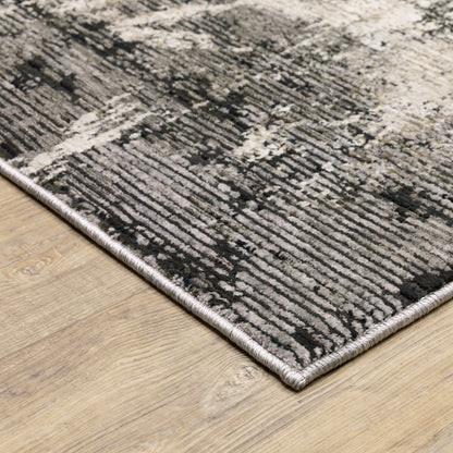Nebulous Distressed Grey/ Ivory Border Cut Pile Rug