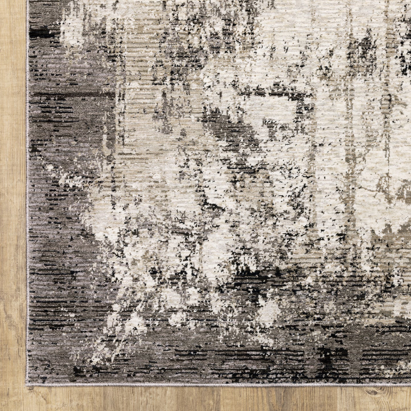 Nebulous Distressed Grey/ Ivory Border Cut Pile Rug