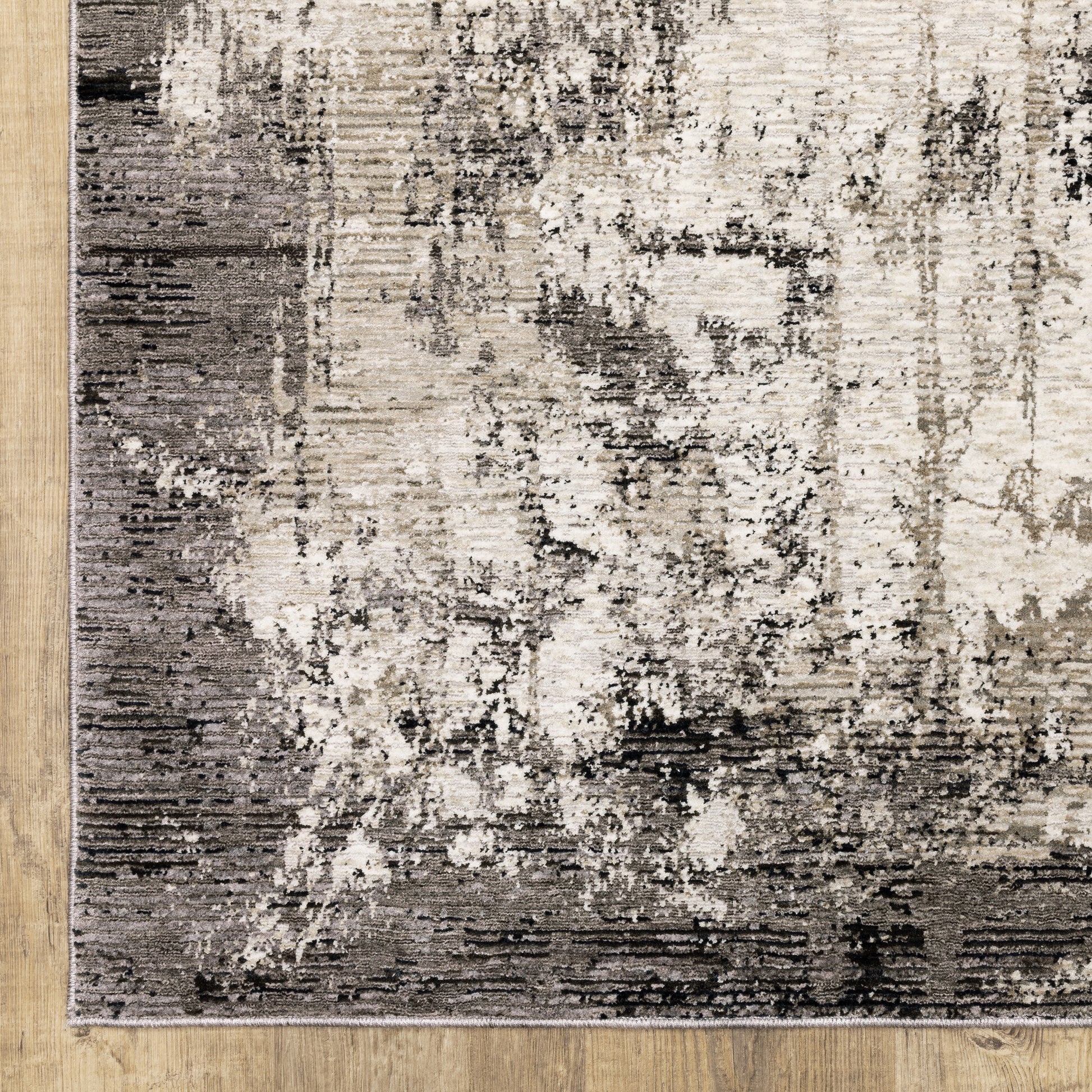 Nebulous Distressed Grey/ Ivory Border Cut Pile Rug