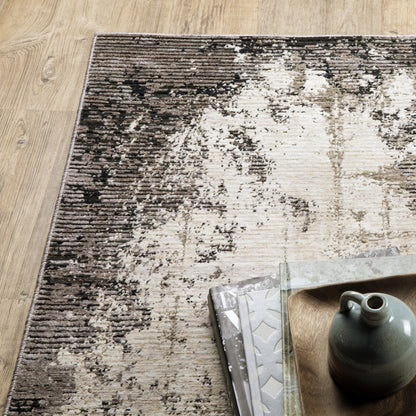 Nebulous Distressed Grey/ Ivory Border Cut Pile Rug
