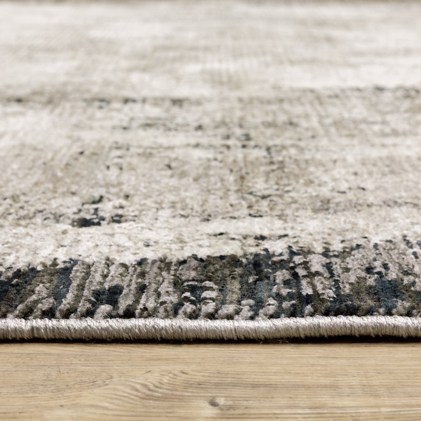 Nebulous Distressed Grey/ Ivory Border Cut Pile Rug