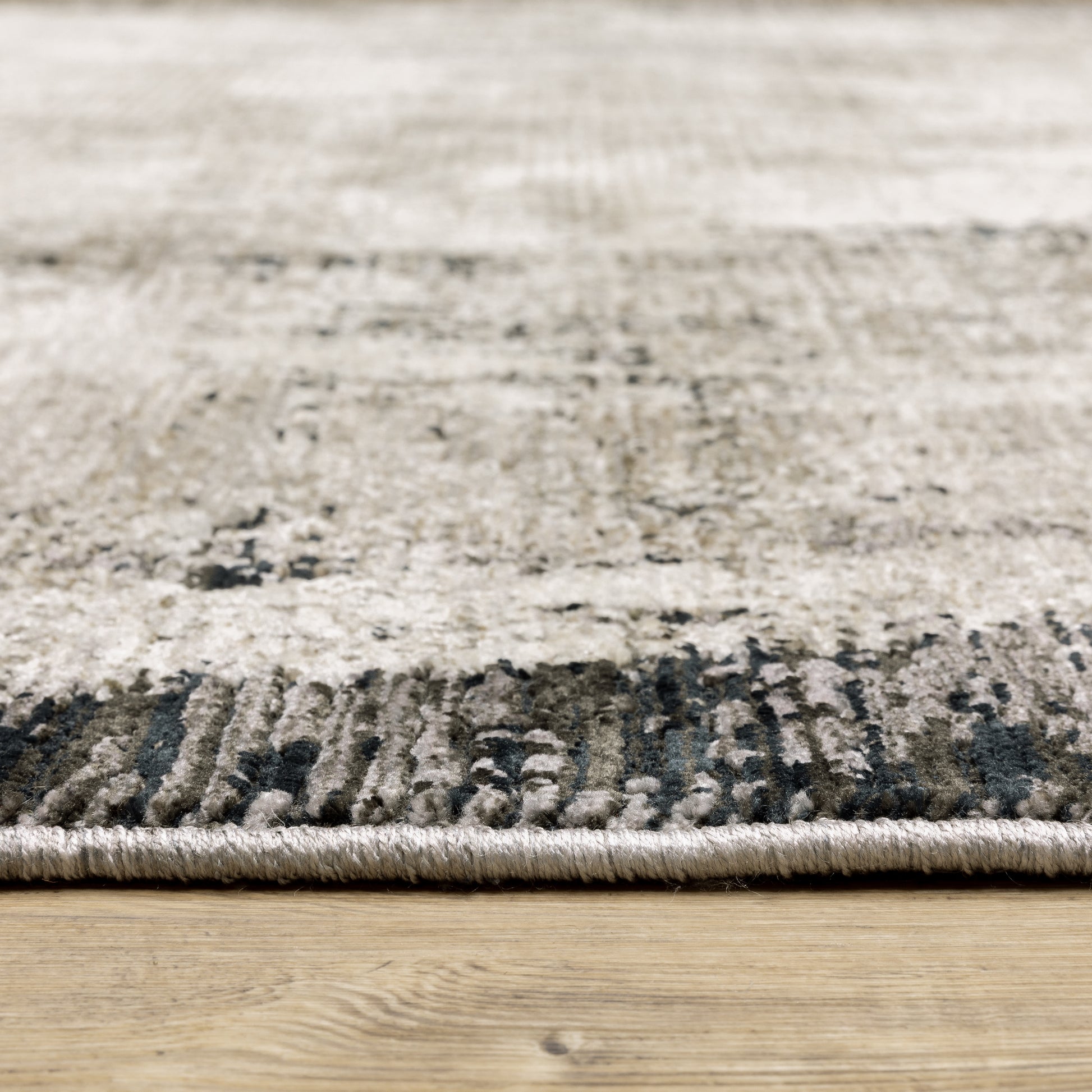 Nebulous Distressed Grey/ Ivory Border Cut Pile Rug
