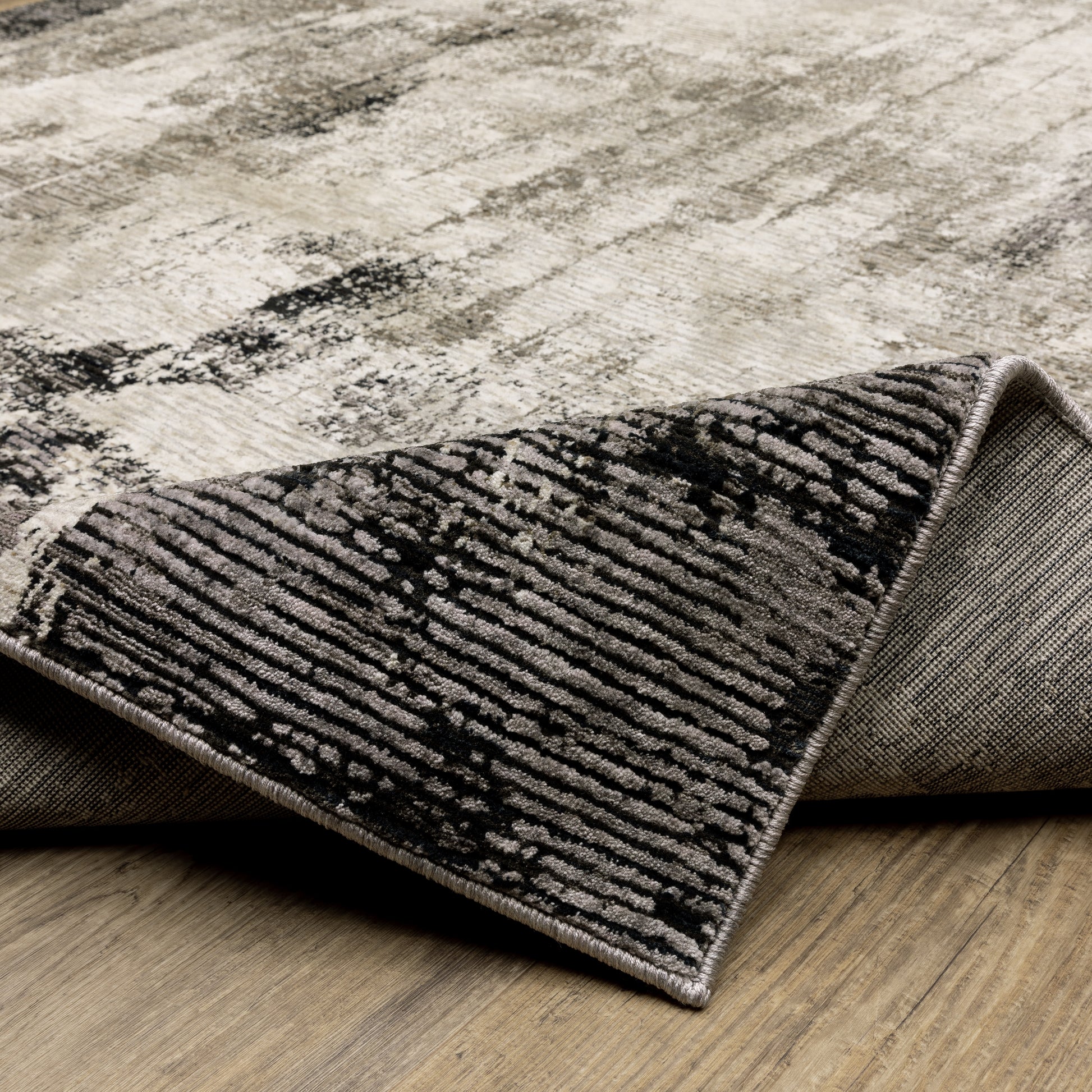Nebulous Distressed Grey/ Ivory Border Cut Pile Rug