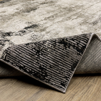 Nebulous Distressed Grey/ Ivory Border Cut Pile Rug