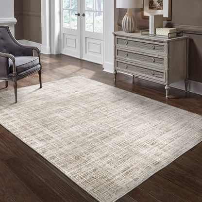 Nebulous Distressed Beige/ Ivory Abstract Cut Pile Rug
