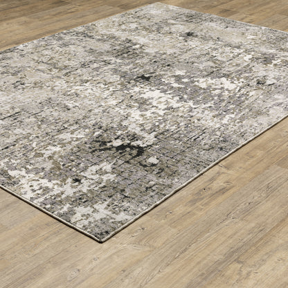 Nebulous Distressed Grey/ Beige Geometric Cut Pile Rug