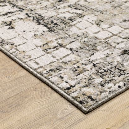 Nebulous Distressed Grey/ Beige Geometric Cut Pile Rug