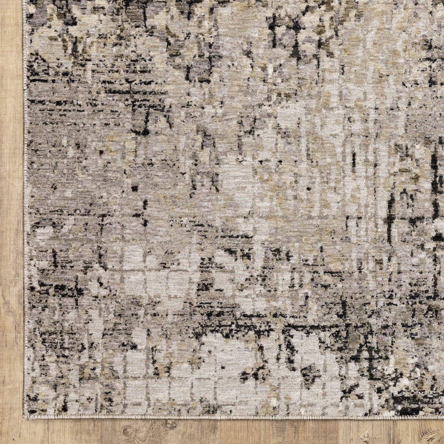 Nebulous Distressed Grey/ Beige Geometric Cut Pile Rug