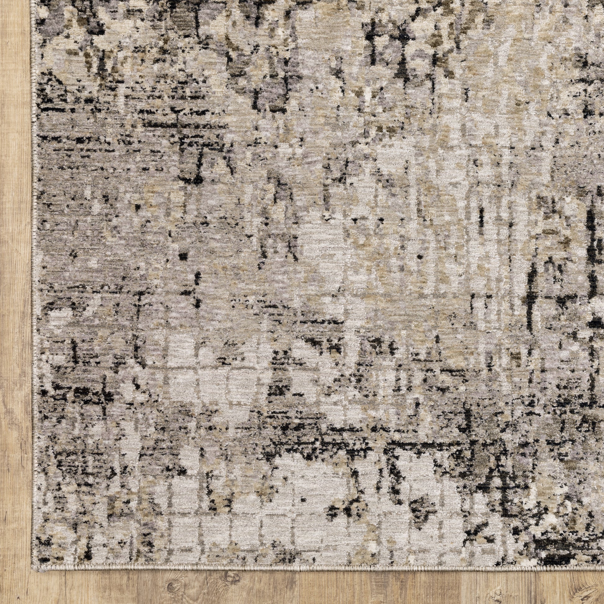 Nebulous Distressed Grey/ Beige Geometric Cut Pile Rug