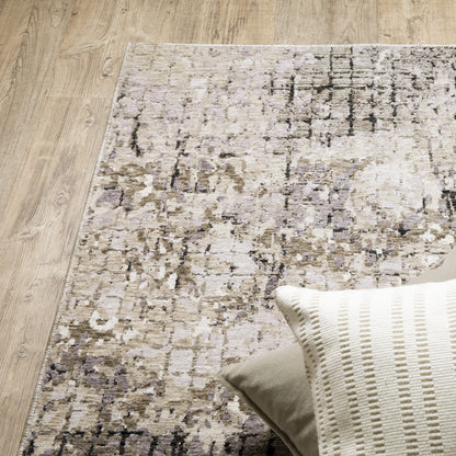 Nebulous Distressed Grey/ Beige Geometric Cut Pile Rug