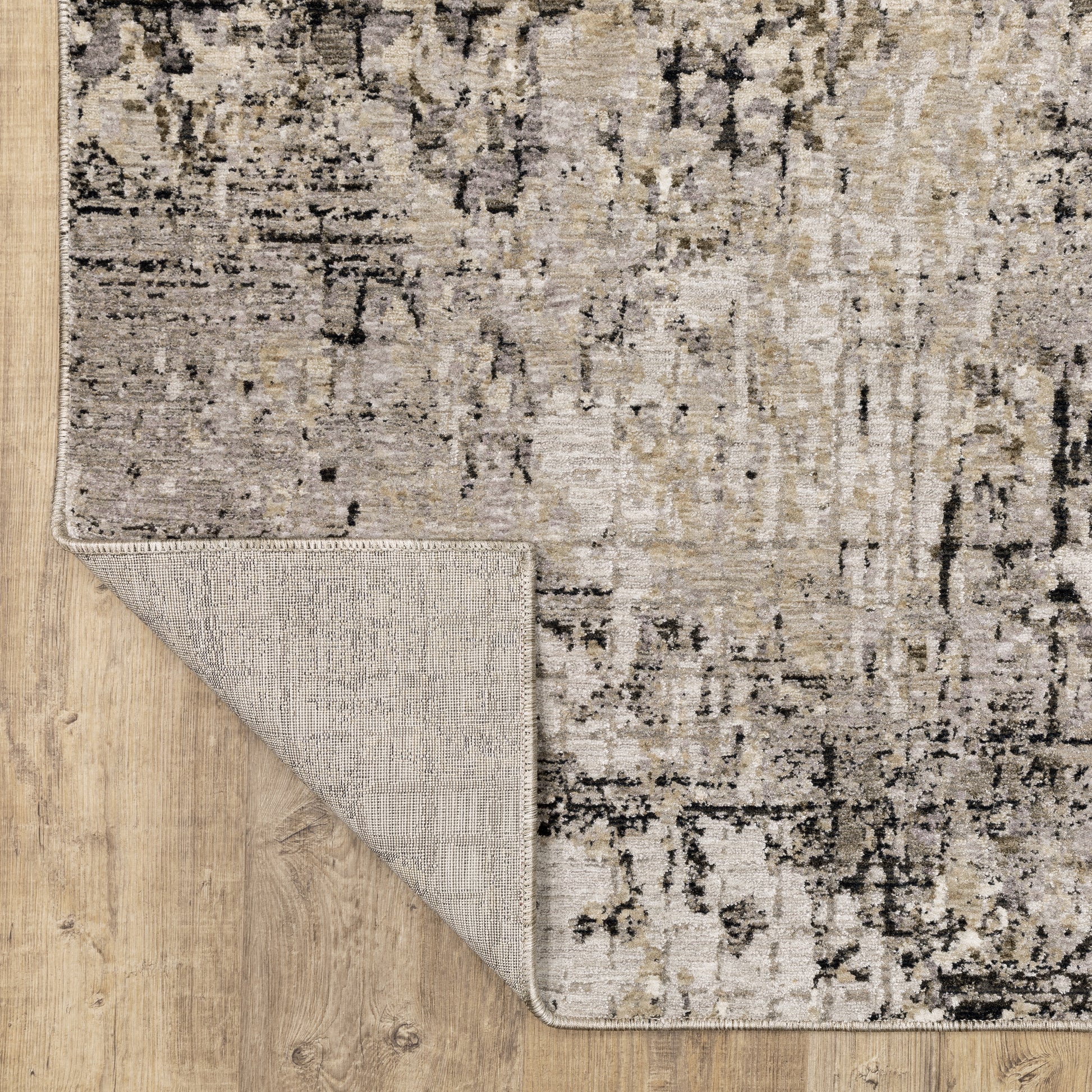 Nebulous Distressed Grey/ Beige Geometric Cut Pile Rug