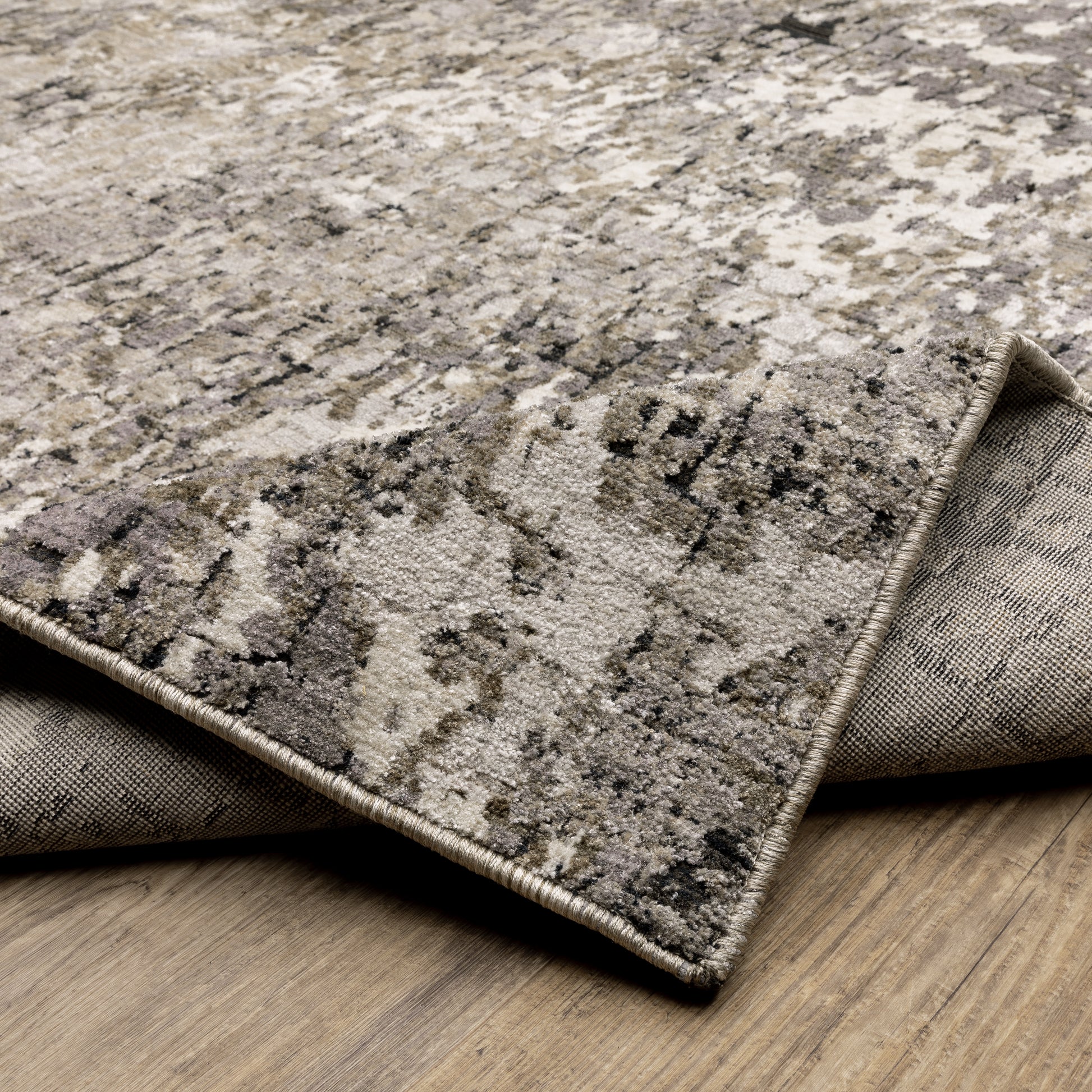 Nebulous Distressed Grey/ Beige Geometric Cut Pile Rug