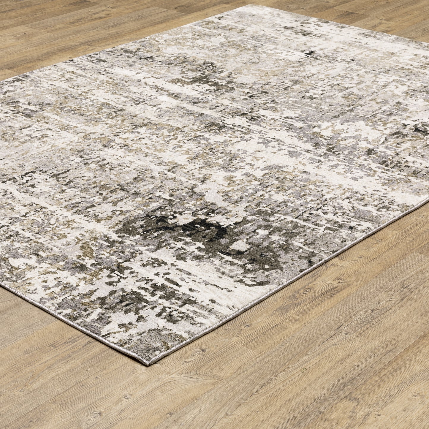 Nebulous Distressed Grey/ Beige Abstract Cut Pile Rug