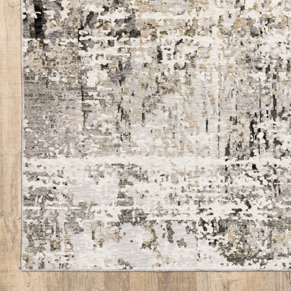 Nebulous Distressed Grey/ Beige Abstract Cut Pile Rug