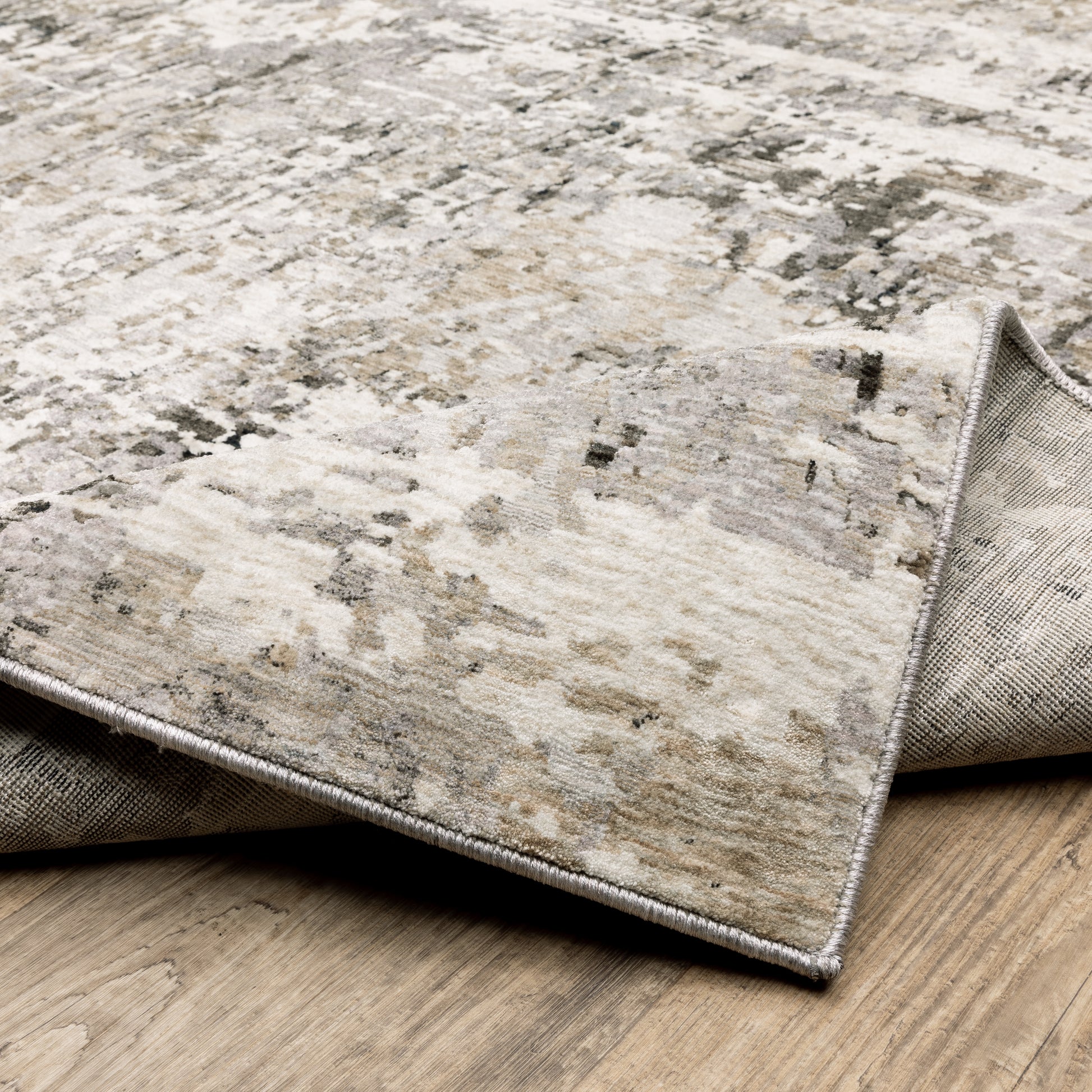 Nebulous Distressed Grey/ Beige Abstract Cut Pile Rug
