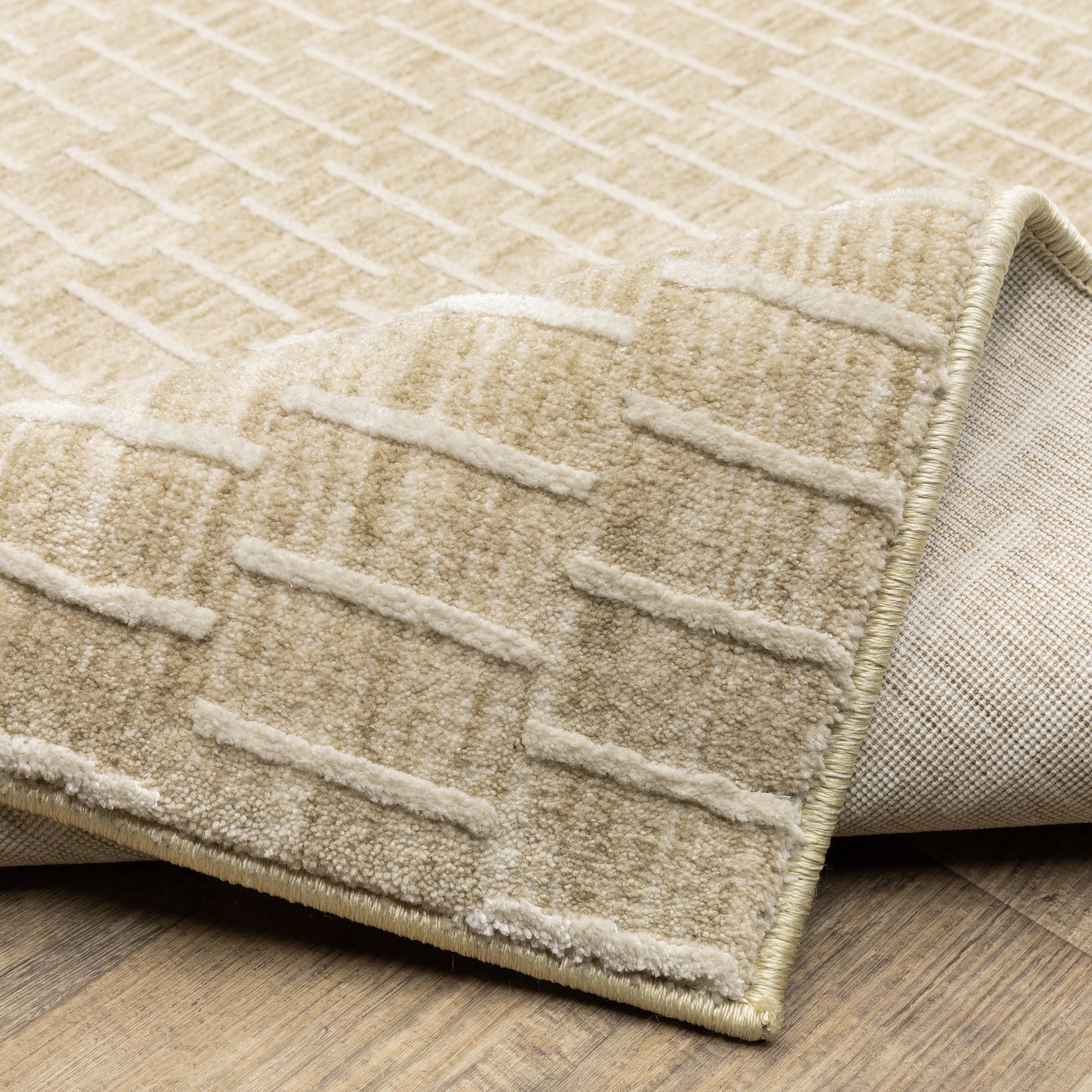 Oliver Geometric Gold/ Beige Cut Pile Rug