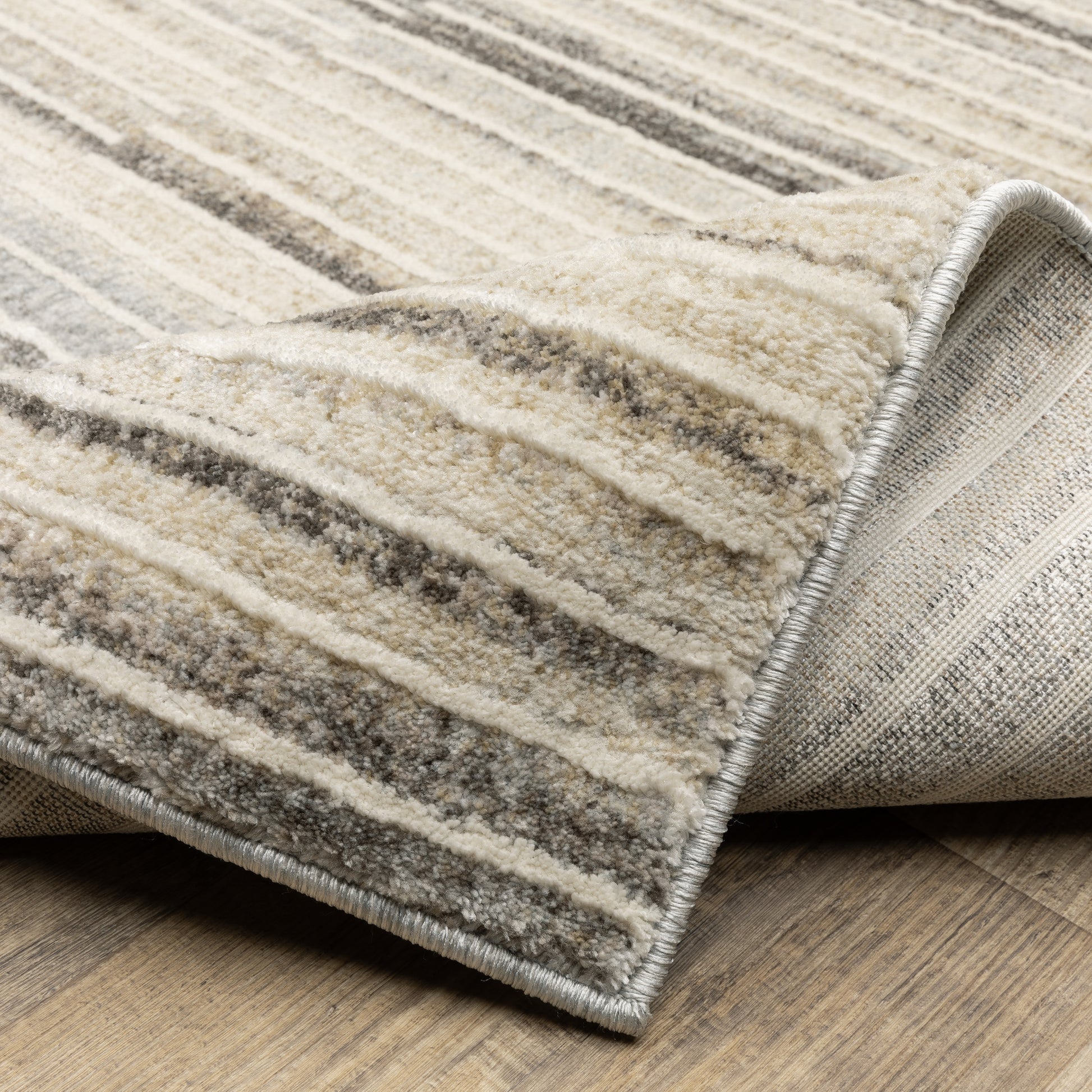 Oliver Stripe Blue/ Grey Cut Pile Rug