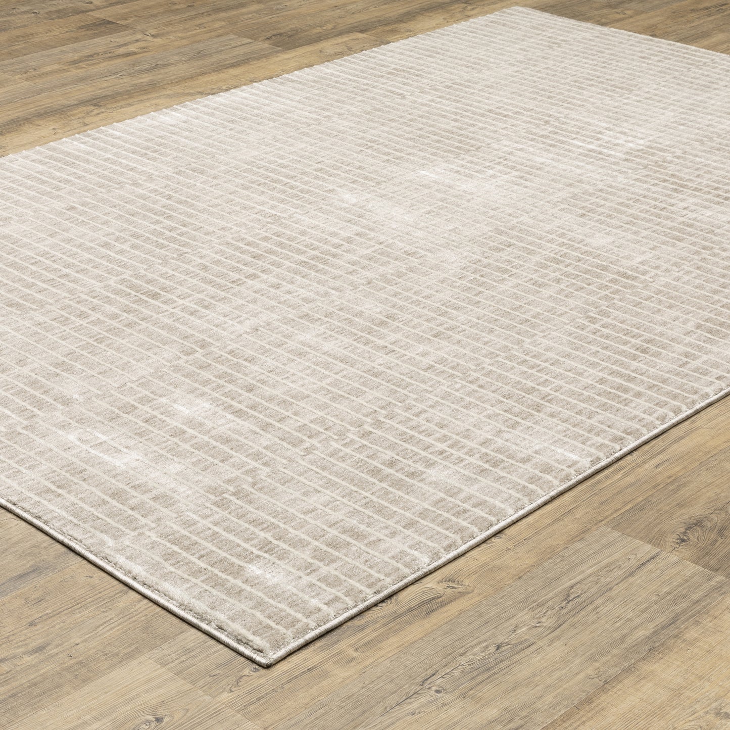 Oliver Stripe Beige/ Beige Geometric Cut Pile Rug