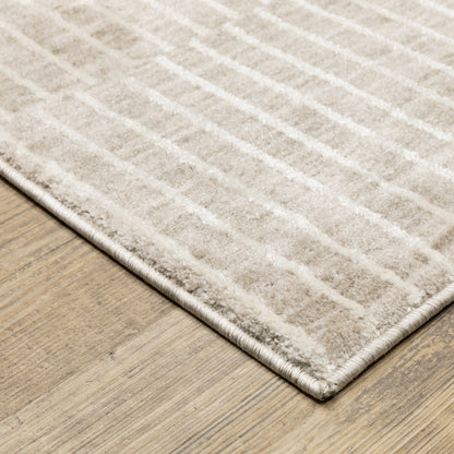 Oliver Stripe Beige/ Beige Geometric Cut Pile Rug