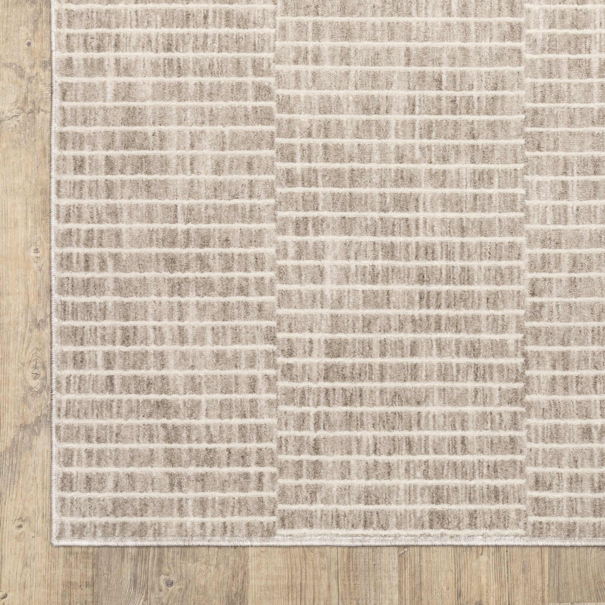 Oliver Stripe Beige/ Beige Geometric Cut Pile Rug