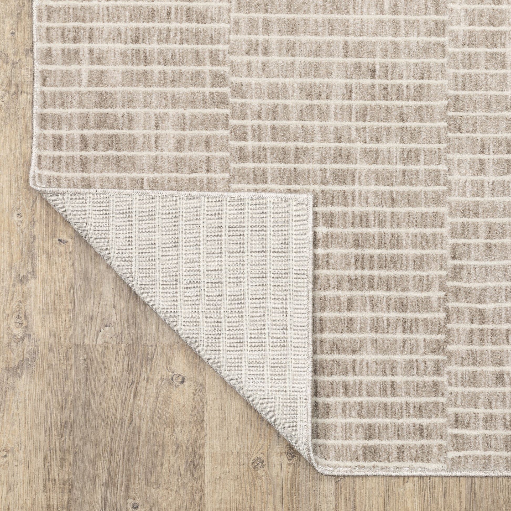 Oliver Stripe Beige/ Beige Geometric Cut Pile Rug