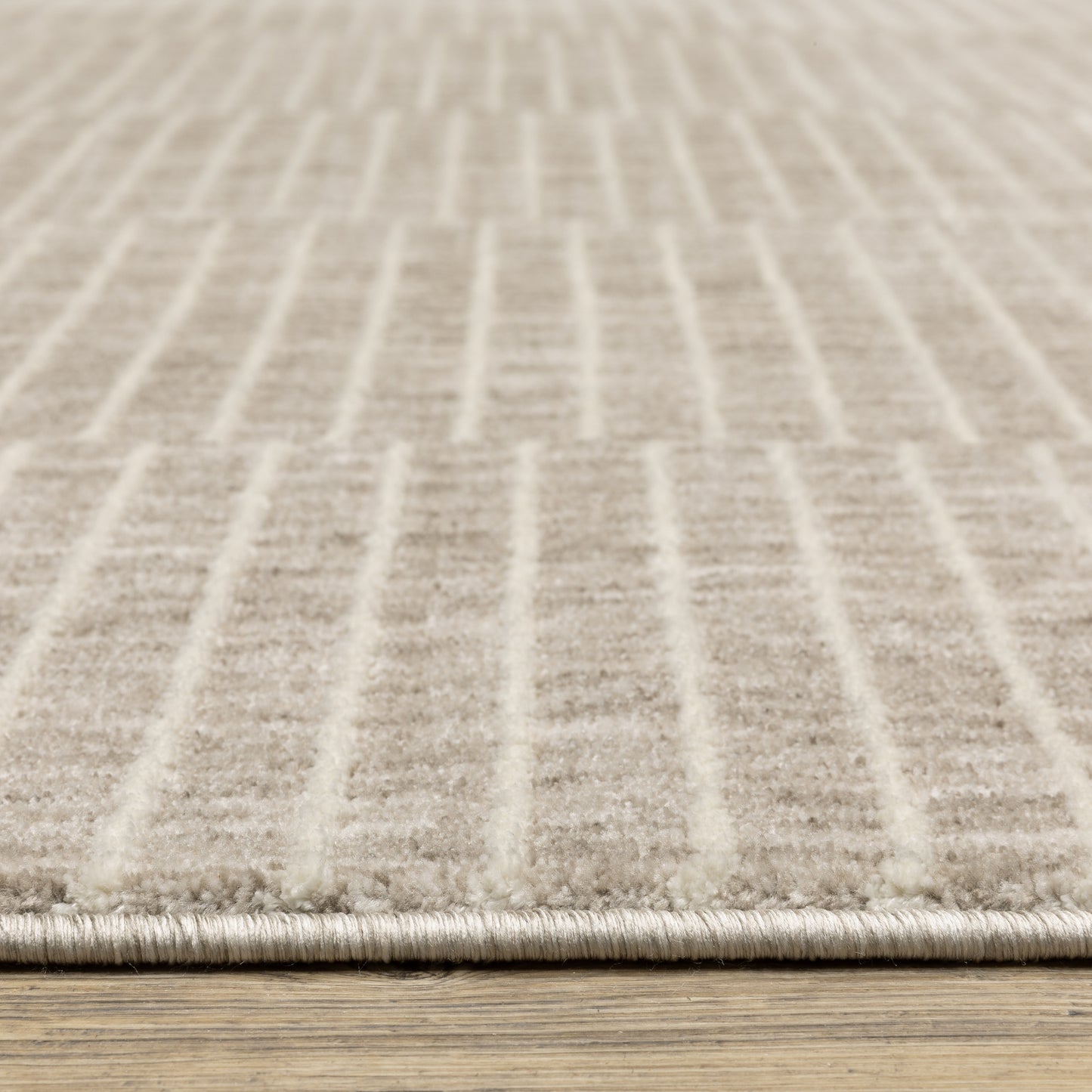 Oliver Stripe Beige/ Beige Geometric Cut Pile Rug