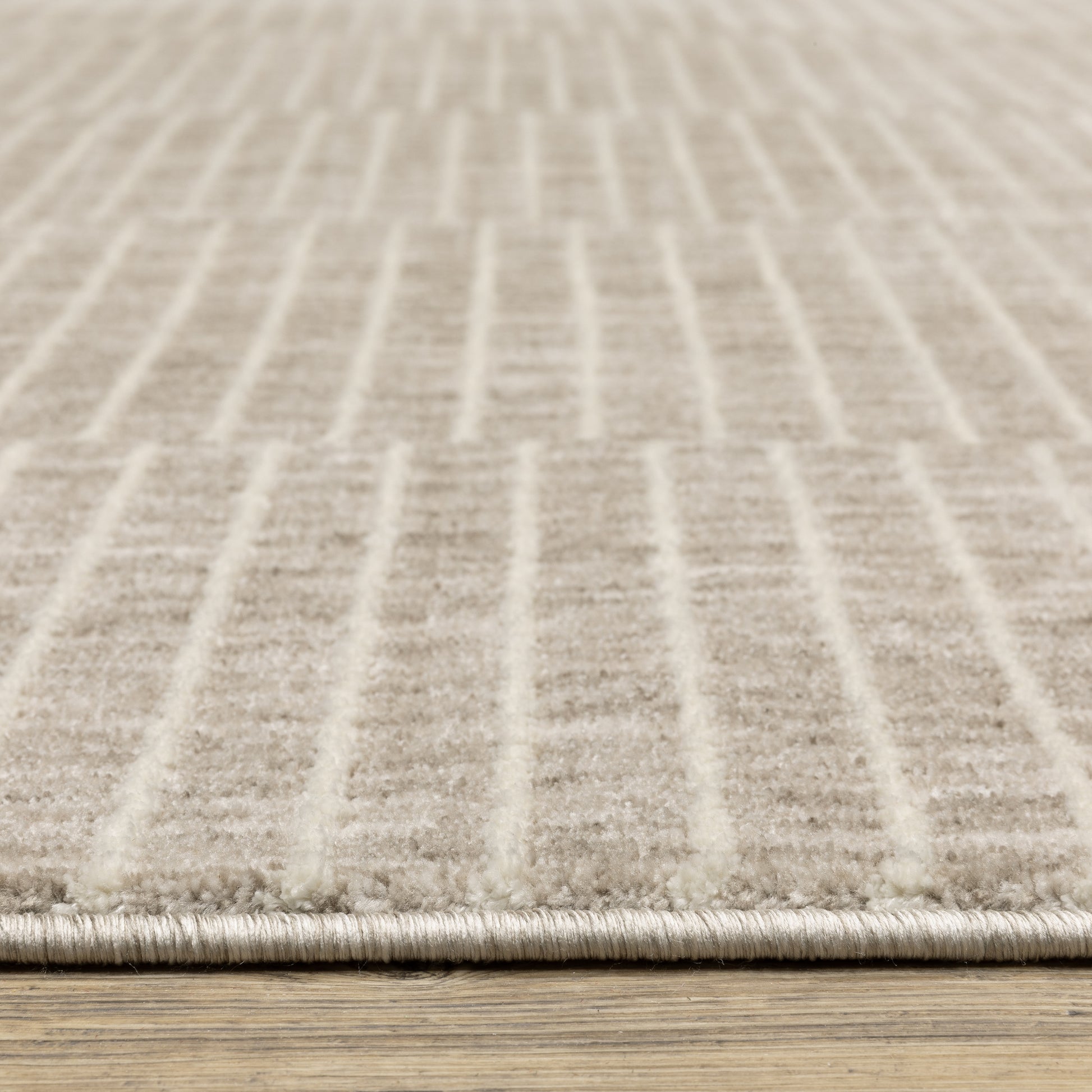 Oliver Stripe Beige/ Beige Geometric Cut Pile Rug