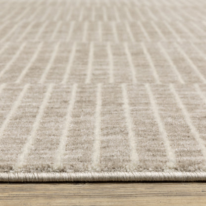 Oliver Stripe Beige/ Beige Geometric Cut Pile Rug