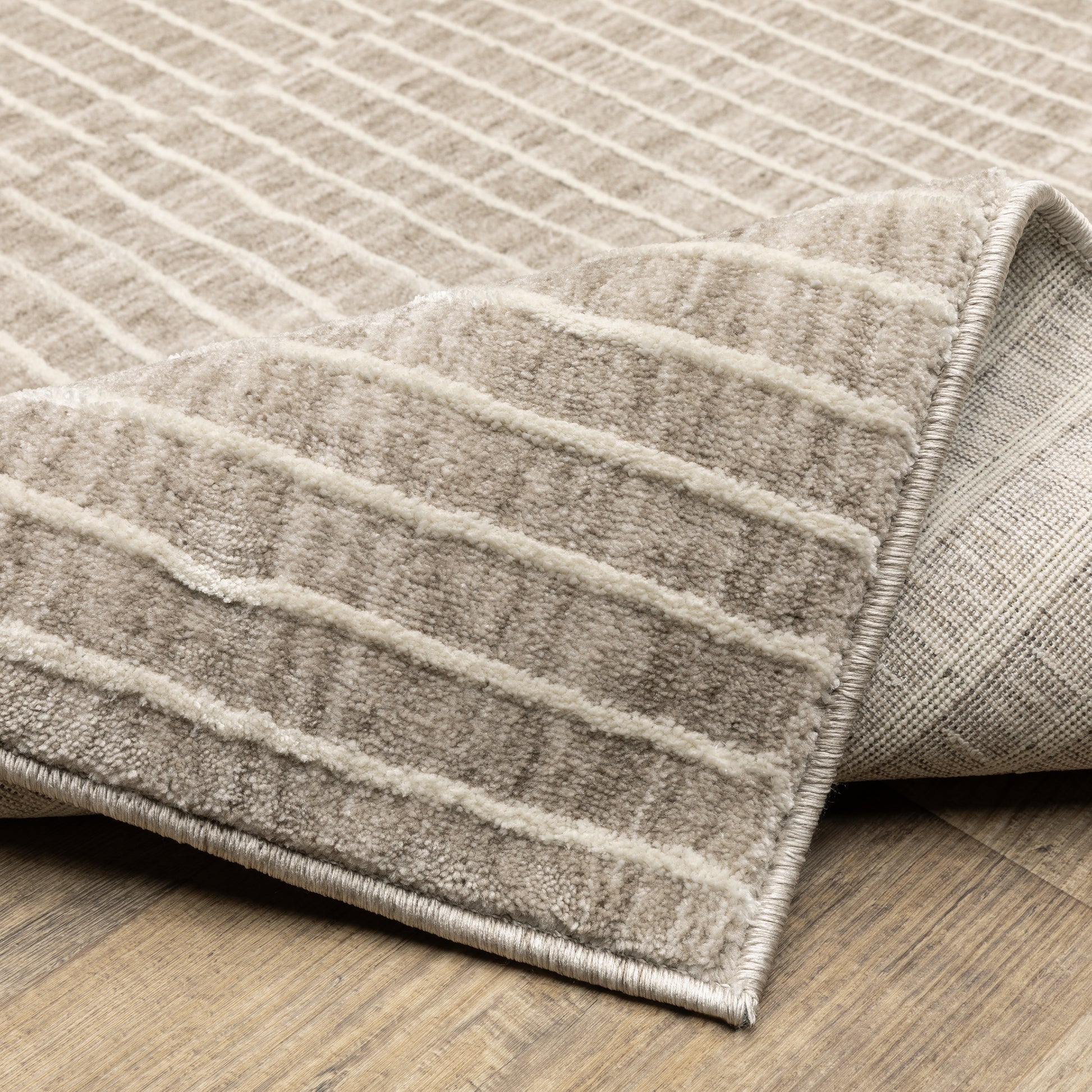 Oliver Stripe Beige/ Beige Geometric Cut Pile Rug