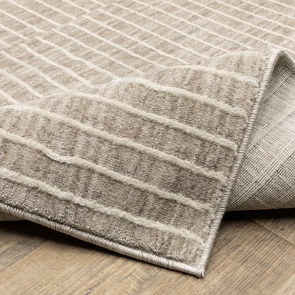 Oliver Stripe Beige/ Beige Geometric Cut Pile Rug