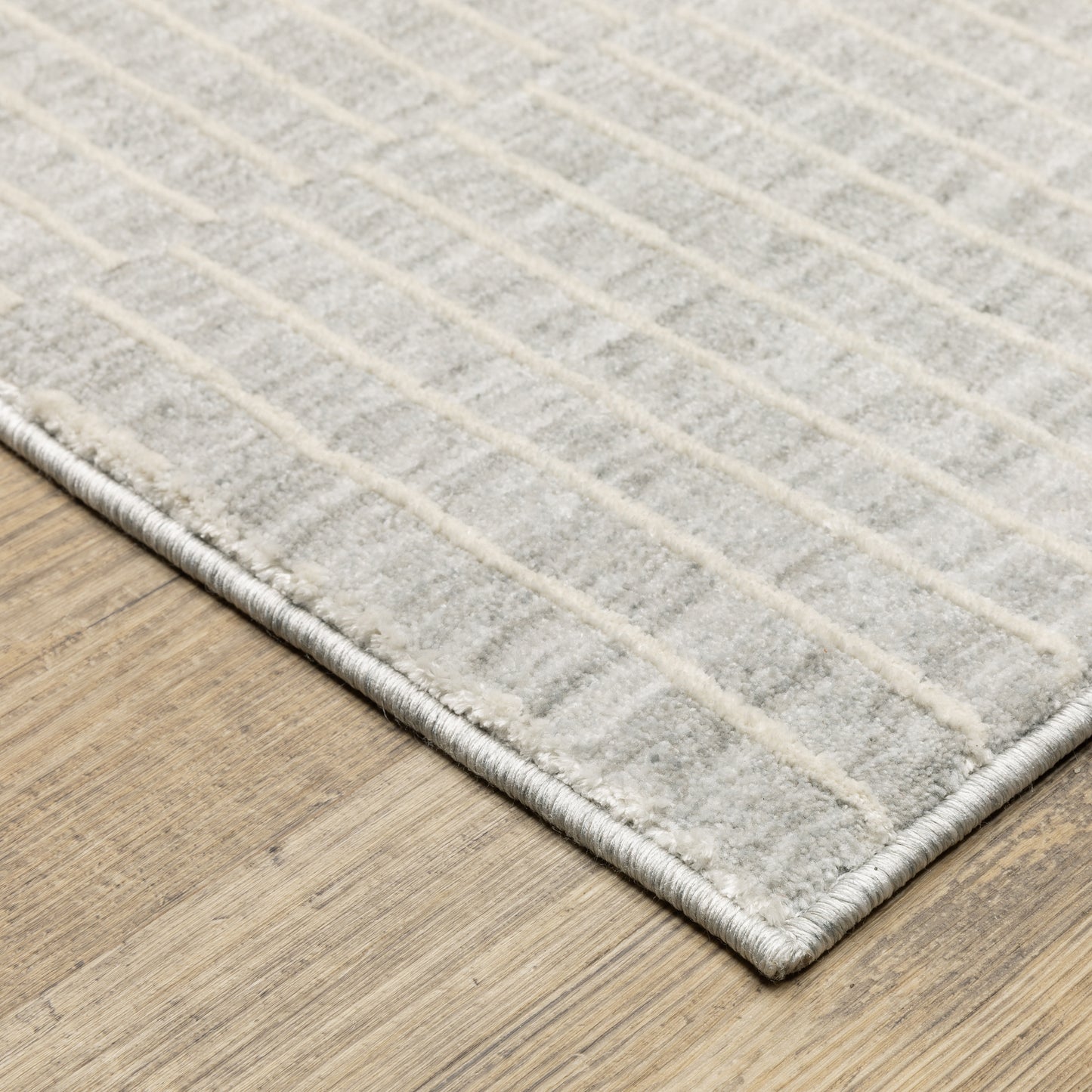 Oliver Stripe Grey/ Beige Geometric Cut Pile Rug