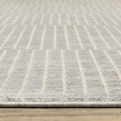 Oliver Stripe Grey/ Beige Geometric Cut Pile Rug