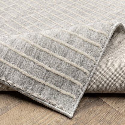 Oliver Stripe Grey/ Beige Geometric Cut Pile Rug