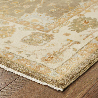 Palace Oriental Brown/ Beige Cut Pile Rug