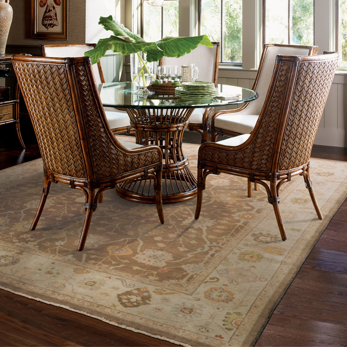 Palace Oriental Brown/ Beige Cut Pile Rug