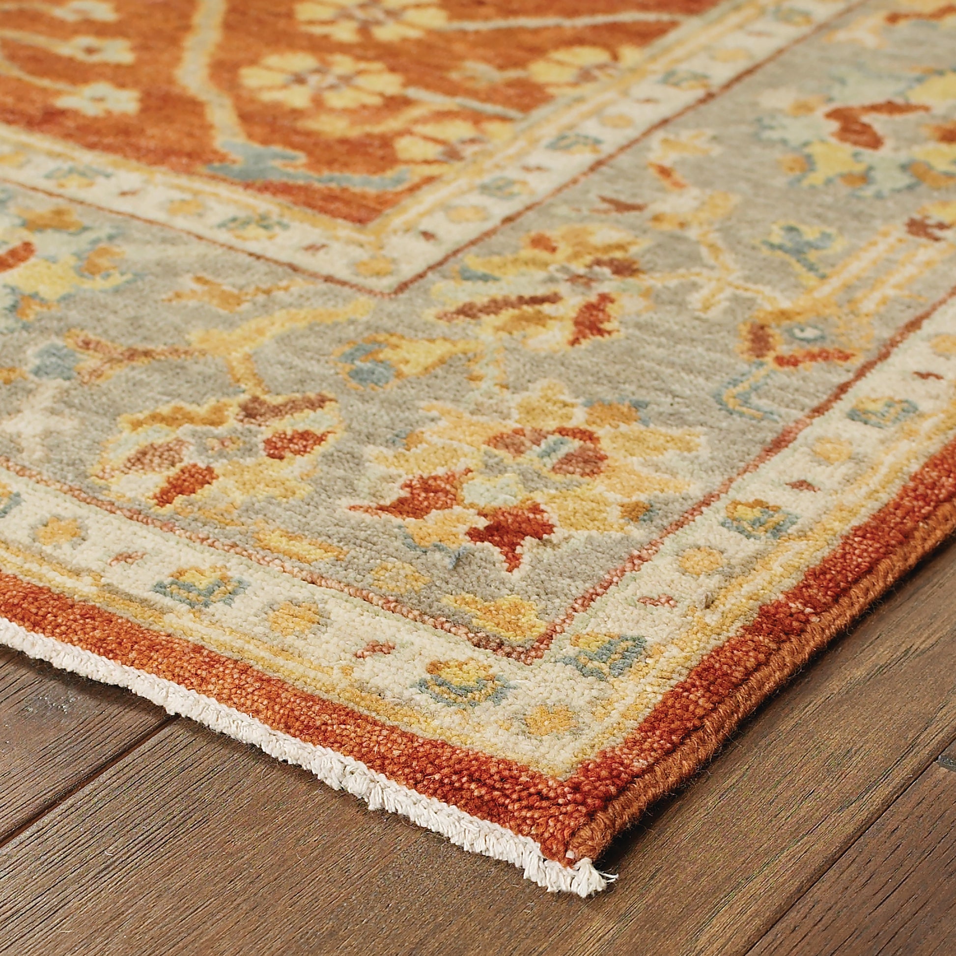 Palace Oriental Red/ Grey Cut Pile Rug