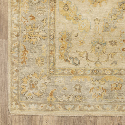 Palace Oriental Beige/ Grey Cut Pile Rug