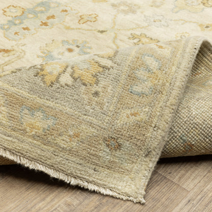 Palace Oriental Beige/ Grey Cut Pile Rug
