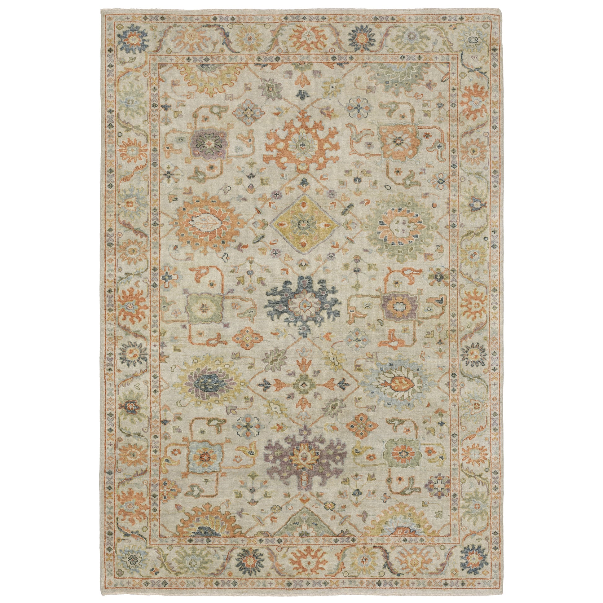 Palace Floral Beige/ Green Oriental Cut Pile Rug