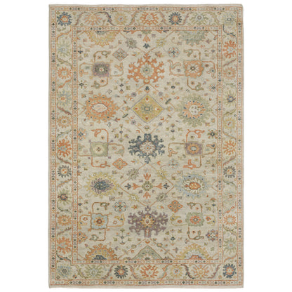 Palace Floral Beige/ Green Oriental Cut Pile Rug