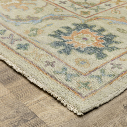 Palace Floral Beige/ Green Oriental Cut Pile Rug