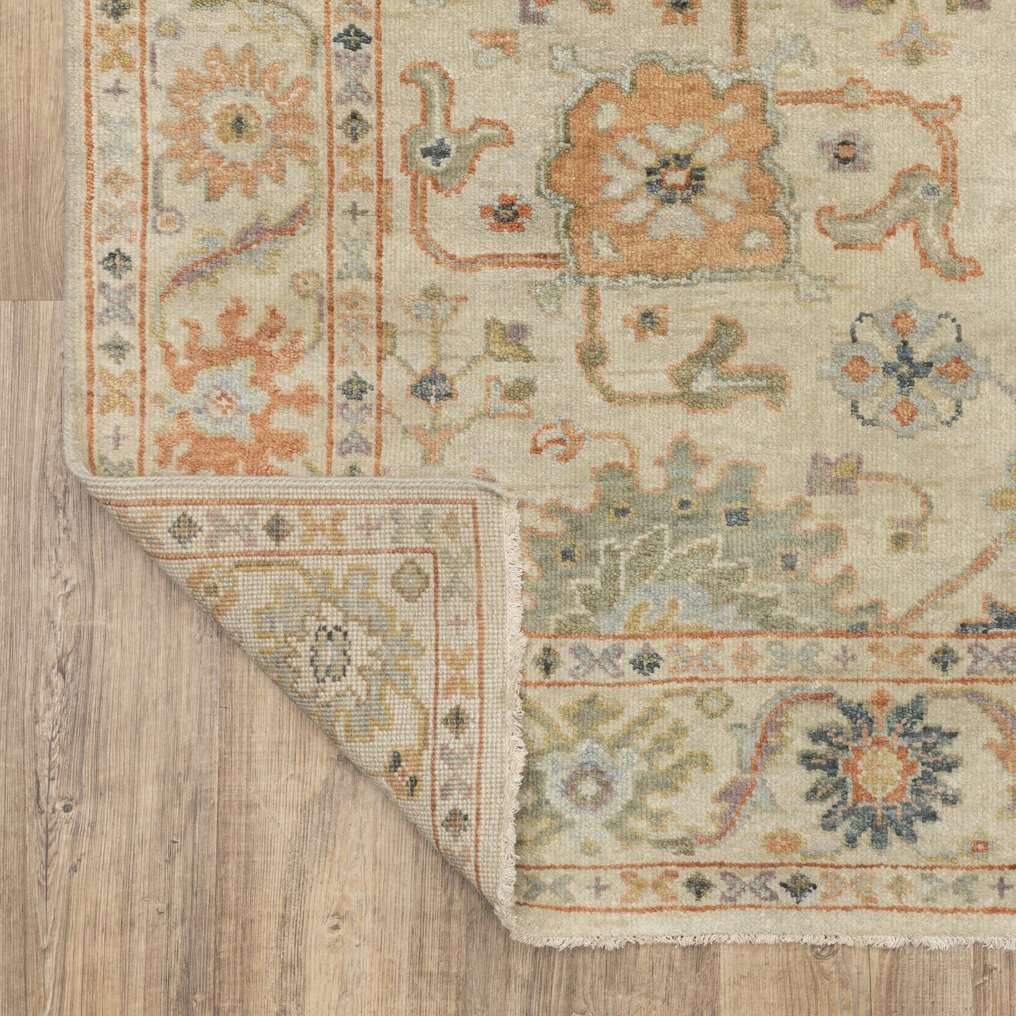 Palace Floral Beige/ Green Oriental Cut Pile Rug